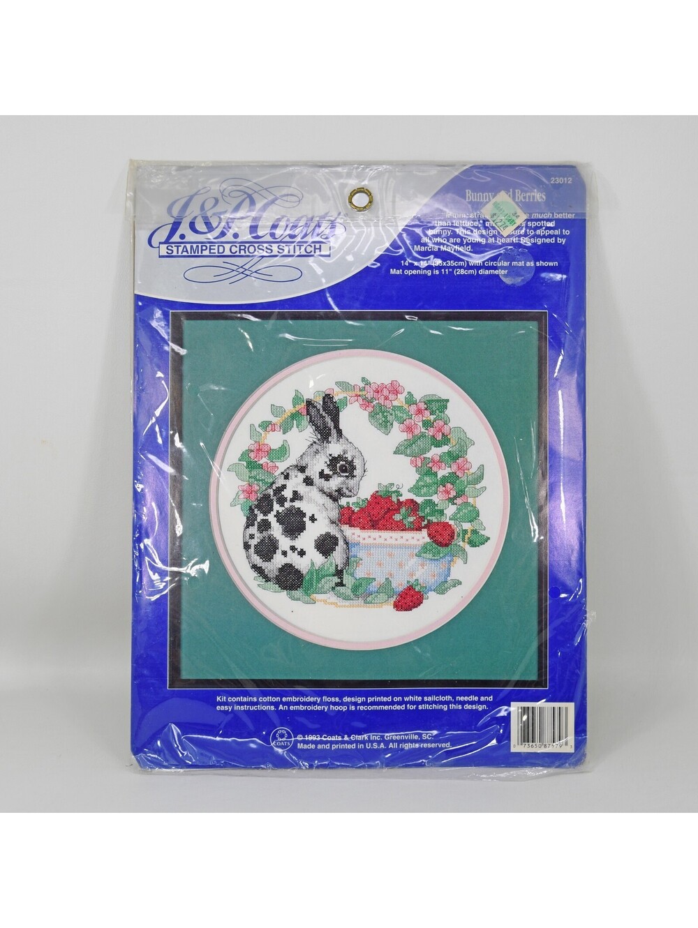 Vintage J&P Coats Bunny 'n Berries Stamped Cross Stitch Kit #23012 New Opened